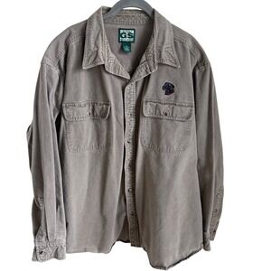 Gander Mountain Guide Series Canvas Shirt XL Tan Dog Embroidery Hunting Workwear
